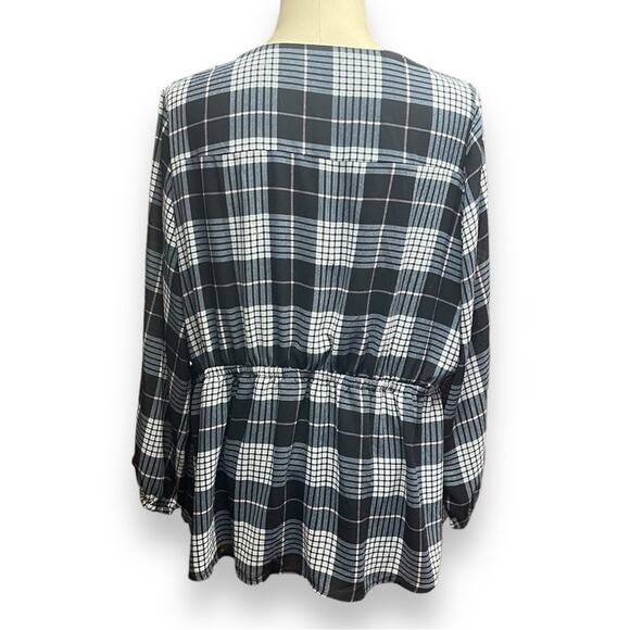 Lane Bryant Tie Waist Peplum Top Blue Plaid 18 - Picture 3 of 3